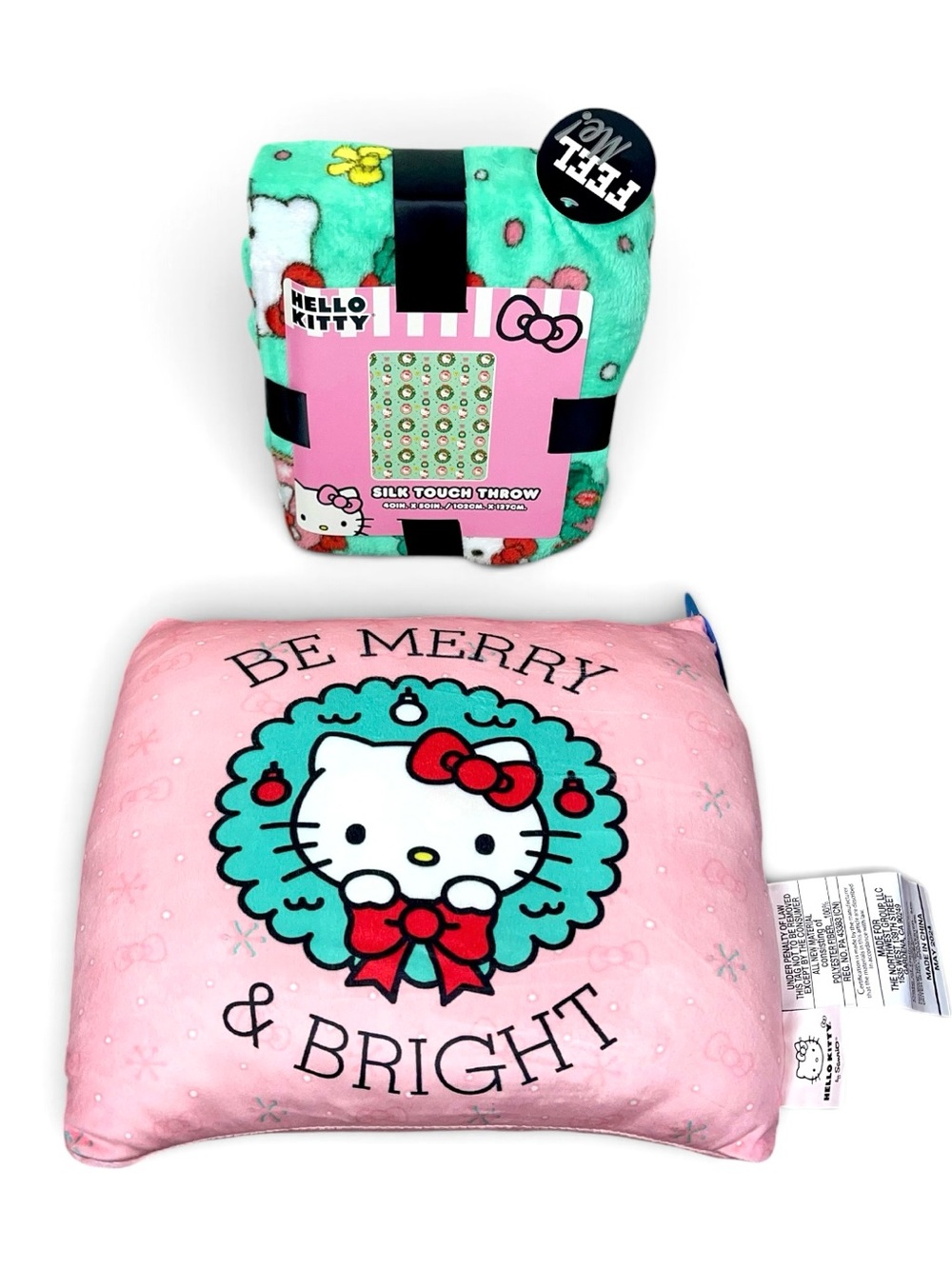 Hello Kitty Pink & Aqua Holiday Throw Pillow